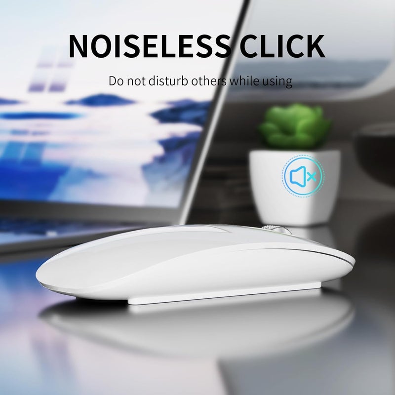 TENMOS M18 Bluetooth Mouse, USB C Rechargeable Wireless Mouse, Triple Mode (Dual Bluetooth+USB) Computer Silent Mice Portable with USB Receiver and Type C Adapter for Laptop/MacBook/iPad/PC - White - Image 5